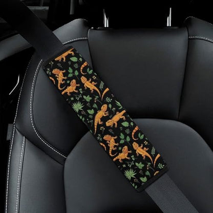 1 Pair Universal Soft and Comfortable Seat Belt Shoulder Pad for Adult Use, Stroller Pushchair High Chair, Bearded Dragon Black Green Leaves Neck Strap Covers, Anti-Slip Pad - color: Pattern 1042
