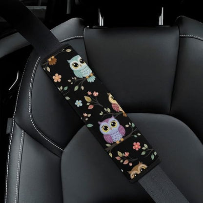 2PCS Breathable Seat Belt Cover for Adults and Children, Most Cars, Colorful Owls Cute Owl Shoulder Harness Cover, Shock Absorption - color: Pattern 565