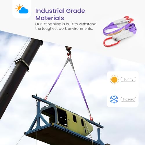 2 PCS Lifting Slings Straps with Hooks - 3.3 FT, 4409LB Pounds Capacity, Polyester Bridle Sling, Heavy Duty Two Leg Rigging Strap for Engines, Cranes, Hoists, Truck, Purple
