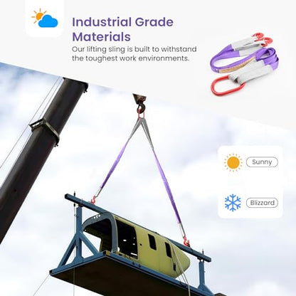 2 PCS Lifting Slings Straps with Hooks - 3.3 FT, 4409LB Pounds Capacity, Polyester Bridle Sling, Heavy Duty Two Leg Rigging Strap for Engines, Cranes, Hoists, Truck, Purple