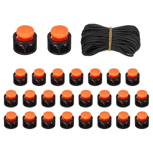 uxcell 25 Pcs Double Hole Cord Locks with 32.8 ft Elastic Cord, 14mm Nylon Spring Toggle Stopper Clip for Backpack Shoelaces Drawstring Paracord Pants, Black Base/Orange - color: Black Base/Orange, size: 14mm