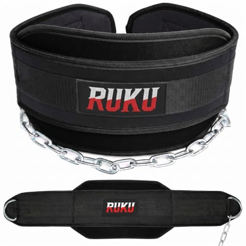 RUKU Dipping Belt Body Building Weight Lifting Dips and Pull ups with Long 38 Inches Chain - Ideal for Gym, Strength Training