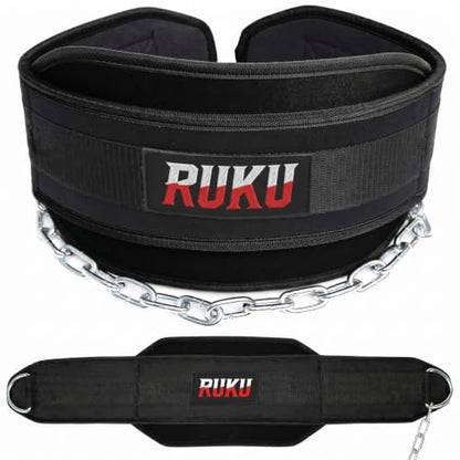 RUKU Dipping Belt Body Building Weight Lifting Dips and Pull ups with Long 38 Inches Chain - Ideal for Gym, Strength Training