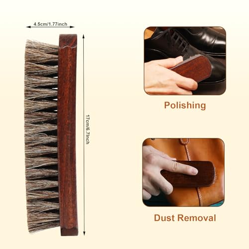 Professional 100% Horsehair Shoe Brush Premium Soft Horsehair Dauber Applicators for Leather Shoes, Boots, Coats & Purses, Curved Handle for Comfortable Grip, Perfect for Leather Shine & Polish