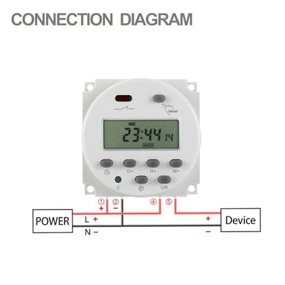 Baomain Time Switch Relay with 4 x Terminal Cable,Digital LCD Programmable Timer,110V AC Input,200-250V 16A Output,28 Programs Daily/Weekly Schedule,CN101A for Lighting and Equipment Control - size: Timer with Terminal Cable