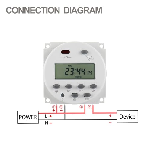 Baomain Time Switch Relay with 4 x Terminal Cable & Waterproof Cover,Digital LCD Programmable Timer,12V DC/AC Input,200-250V 16A Output,28 Programs Daily/Weekly Schedule,CN101A - size: Timer with Terminal Cable & Cover