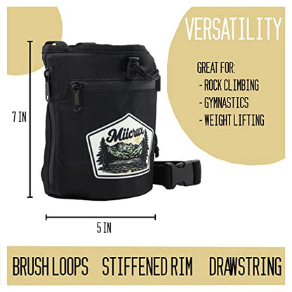 Chalk Bag, Rock Climbing, Bouldering, Adjustable Belt, 2 Zippered Pockets, Brush Loops, Weightlifting, Gymnastic, Crossfit