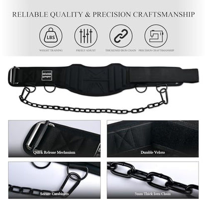 2-in-1 Weightlifting Belt with 36 IN Steel Chain & Self Locking, Dip Belt for Pull Up, Squat, Deadlifts & Added Weight Training - color: Black, size: XL(37"-41")