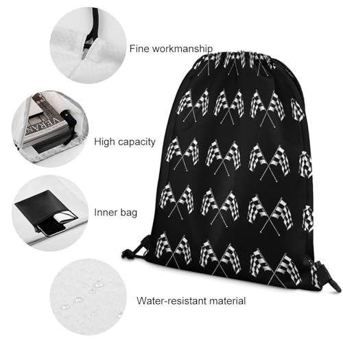 Theft Proof Cinch Sack Drawstring Backpack Water Resistant for Camping Travel Sports Gear Men Women, Checkered Racing Flag Bags - color: Picture (23)