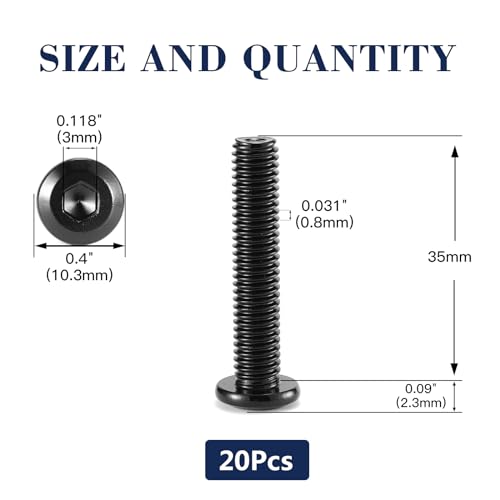 M5 x 35mm 20Pcs Flat Head Hex Socket Cap Screws Bolts, 304 Stainless Steel 18-8, Full Thread, Black Oxide by SG TZH (with Hex Spanner) - size: M5 x 35mm