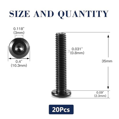 M5 x 35mm 20Pcs Flat Head Hex Socket Cap Screws Bolts, 304 Stainless Steel 18-8, Full Thread, Black Oxide by SG TZH (with Hex Spanner) - size: M5 x 35mm