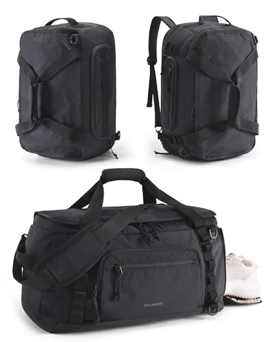 BAGSMART 4-IN-1 Gym Bag for Women Men, TSA Duffle Bag for Travel | With Shoe Compartment & Wet Pocket, 22L/30L/38L Tactical Backpack with 40oz Water Bottle Holder, Lightweight, Water-resistant - color: Jet Black