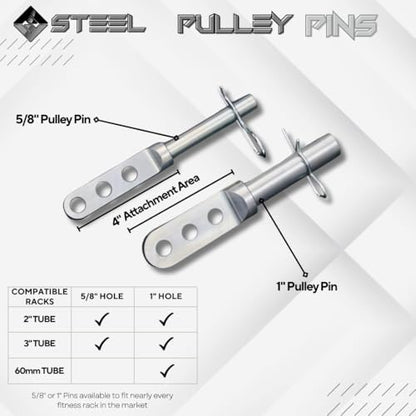 F&F STEEL Adjustable Fitness Rack Pulley Pin - Fits 2" & 3" Racks with 5/8" or 1" Hole Size - Heavy-Duty, Gym Equipment for Home Workouts, Strength Training, and Muscle Building - Compact Design