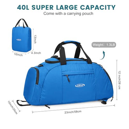 40L/70L 3-Way Duffle Bag Gym Sport Duffel Backpack Shoe Compartment | Foldable Packable,Water-resistant Nylon, Large Capacity, for Travel, Weekender, Blue - color: Blue