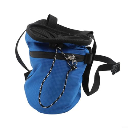 Climbing Chalk Bag, 420D Nylon Drawstring Pouch with Adjustable Belt and Carabiner, Anti-Slip Storage for Rock Climbing, Bouldering, Weightlifting,(Blue) - size: Blue