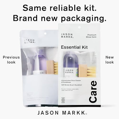 Jason Markk Essential Kit, Shoe Cleaner, 2-Piece Set, Deep Cleaning Solution & Durables Brush, Sneaker Care, Ideal for Footwear, Safe for Midsoles, Full-Grain Leather, Rubber, Plastic, and More, 4oz