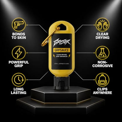 GRPSAUCE Liquid Chalk Alternative for Shooting Sports | Clear Drying Grip Enhancer for Pistols & Rifles | Non-Corrosive, Gun-Safe | No Chalk Residue | Competition Ready | 50ml Carabiner Clip Bottle
