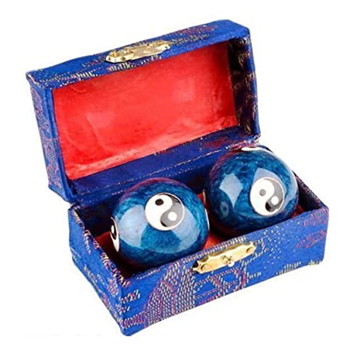 JapanBargain, Set of 2 Chinese Baoding Balls Hand Exercise Therapy Balls Stress Reliefe Balls, (Blue) - color: Blue