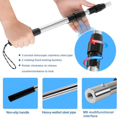 Telescopic Attic Pull Down Hook, 17" to 35" Adjustable Stainless Steel Pull Stick and Stainless Steel Pull Ring, Replacing Old-Fashioned Hanging Ropes on attic Stairs.