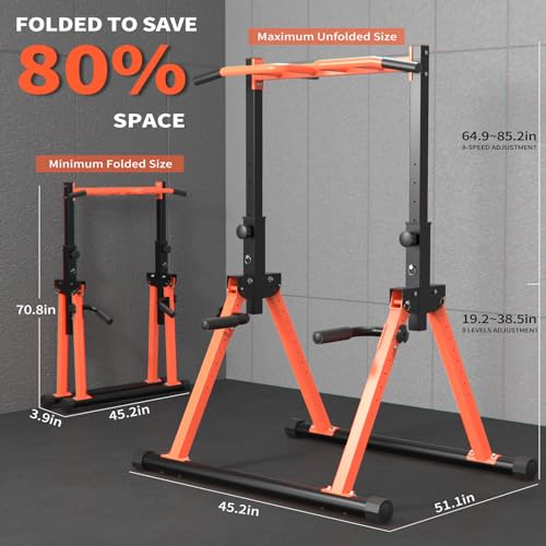 Z ZHICHI Foldable Pull-Up Dip Station Weight Capacity 400LBS - color: orange