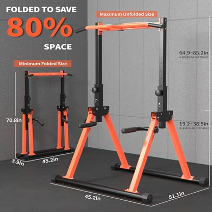 Z ZHICHI Foldable Pull-Up Dip Station Weight Capacity 400LBS - color: orange
