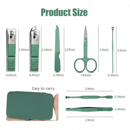 Manicure Kit for Women Men-Manicure Set with Case, Nail Clippers, Portable Nail Care Kit for Travel Home Personal Grooming（Green 7 in 1） - color: Green