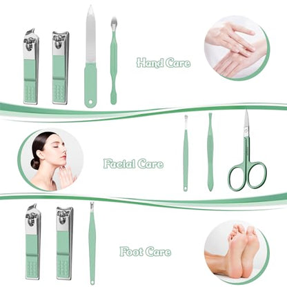 Manicure Set 8 in 1 Nail Clipper Set,RedFlow Nail Clippers,Fingernail & Toenail Clippers,Manicure Tools,Pedicure Tools,Suitable for Travel Manicure Kit,Nail Set Kit with Everything Profe (Green) - color: Green