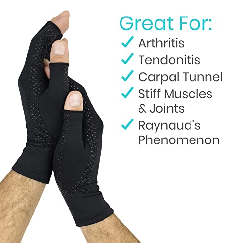 Vive Copper Infused Fingerless Arthritis Compression Gloves (Pair) - Relief for Men, Women, Rheumatoid, Swelling, Carpal Tunnel, Tendonitis, Edema, Hand & Finger Pain - Comfortable Non-Slip (X Large) | For Men, Women, Rheumatoid, Swelling, Carpal Tunnel,