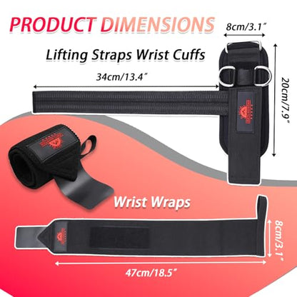 Non-Slip Lifting Straps Wrist cuffs with bag for Weightlifting, Double D-Ring for Deadlifts, Pull-Ups, Cable Machine Training