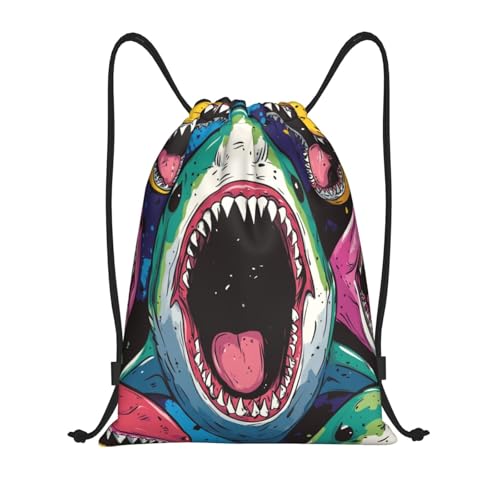Drawstring Sports Backpacks - Lightweight Swim Gym Bags for Women Men String Sackpack for Beach Travel Yoga(Small, Shark Mouth) - color: Shark Mouth, size: Small
