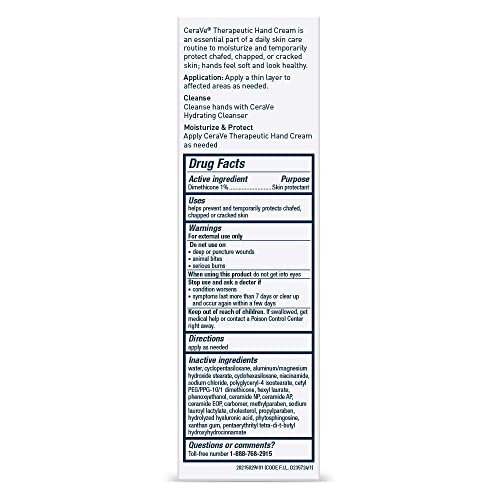 CeraVe Therapeutic Hand Cream for Dry Cracked Hands With Hyaluronic Acid and Niacinamide,Fragrance Free 3 Ounce,(Pack of 2) - size: 3 Ounce (Pack of 2)