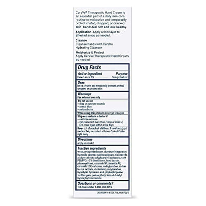 CeraVe Therapeutic Hand Cream for Dry Cracked Hands With Hyaluronic Acid and Niacinamide,Fragrance Free 3 Ounce,(Pack of 2) - size: 3 Ounce (Pack of 2)