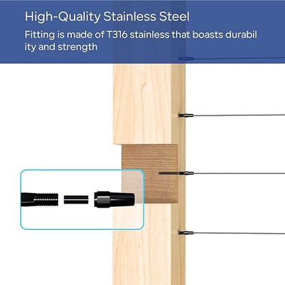 20 Pair Black Cable Railing Kit, Invisible Crimp Fitting Hardware, Right & Left Handed Thread Swage Lag Screws for Wood Post of 1/8" T316 Steel Railing System, HF016BL - color: Black