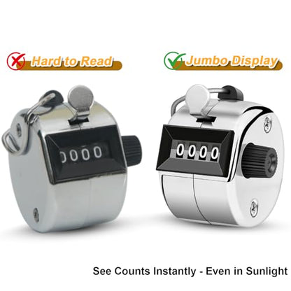 2 Pcs Clicker Counter, Hand Tally Counter with Large Display | Mechanical Pitch Counter Clicker for Baseball, Inventory, People Counting, Events, Gym Reps(Silver)