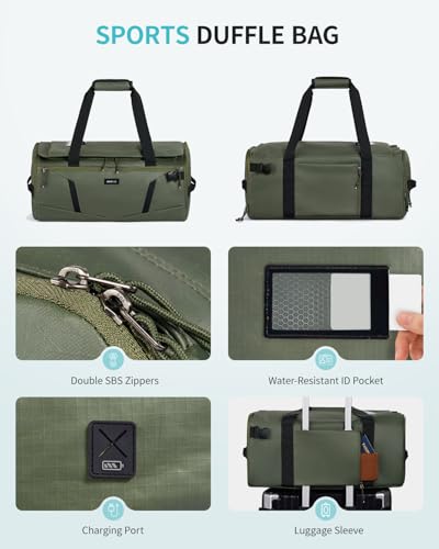 ECOHUB 40L Gym Bag for Women Men Water Resistant Sports Duffle Bag with Shoe Compartment & Wet Pocket, Travel Weekender Camping Backpack - color: Army Green