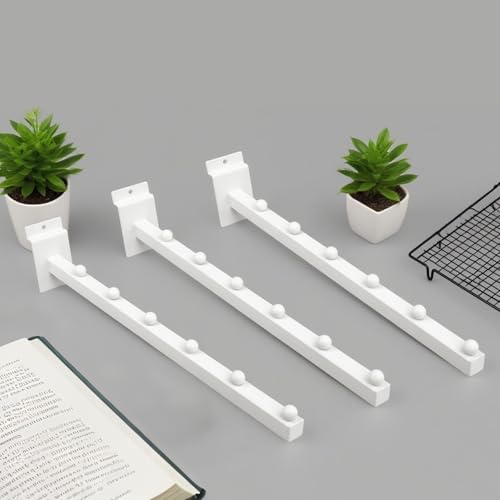 14 Pcs 15.7 Inch 6 Ball Waterfall Slatwall Hooks Metal Slat Wall Hanging Board Accessories Heavy Duty Pegs Panel Display for Clothing Retail Shop Garage (White)