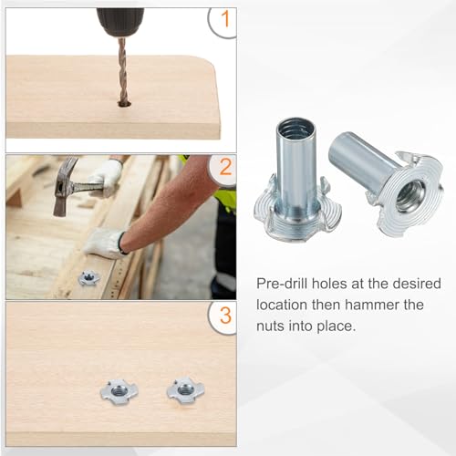 HARFINGTON 5/16x13mm T-Nuts 4 Pronged Tee Nut 0.83" x 0.51" Half Thread Carbon Steel Inserts for Wood, Rock Climbing Holds, Cabinetry, Furniture 50pcs - size: 5/16" x 0.51" x 0.83" x 0.51"