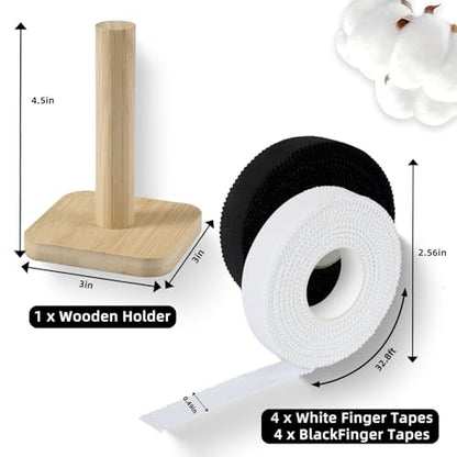 Jiu Jitsu Tape - Strong Athletic Finger Tape, 1/2" x 32.8' - Protect Fingers and Toes in MMA, Judo, Wrestling, Martial Arts, Rock Climbing with Wooden Holder | 8 Rolls - color: D: Black White