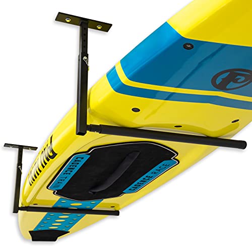 StoreYourBoard Standup Paddle Board and Surfboard Garage Storage Rack - Adjustable Ceiling Mount Hanger for SUP Storage, Heavy Duty Overhead Paddleboard Organizer for Garage, Space Saving Rack - style: Single