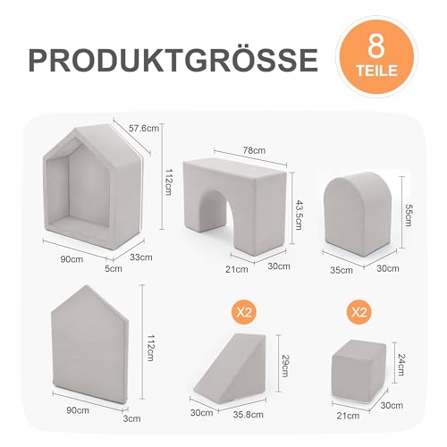 Zedachica 8-Piece Soft Foam Climbing Blocks for Crawling Climbing and Sliding,Toddler Climbing Toys Indoor,Foam Play Gym,Modular Play Set for 2+ Years,Grey - color: Grey