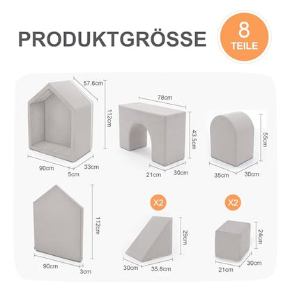 Zedachica 8-Piece Soft Foam Climbing Blocks for Crawling Climbing and Sliding,Toddler Climbing Toys Indoor,Foam Play Gym,Modular Play Set for 2+ Years,Grey - color: Grey