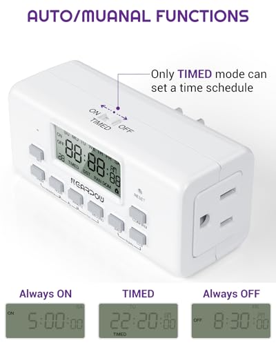 [2 Pack] NEARPOW Digital Timer For Lamp With Dual Outlets, Programmable Timer In Door, Outlet Timer For Lights,10 On/Off Programs, 24-Hour And 7-Day Programmable Electric Plug Timer,3 Prong, 15A/1875W