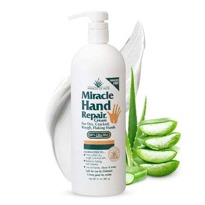 Miracle Hand Repair Cream For Dry Cracked Hands, 32 Oz, 60% Aloe Vera | Non Greasy Fast Absorbing Hand Lotion, Moisturizer For Working Hands, Extremely Dry Rough Skin, Elbows & Knees, Men & Women - size: 32 Ounce (Pack of 1)