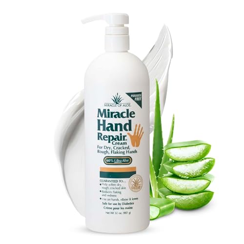 Miracle Hand Repair Cream For Dry Cracked Hands, 32 Oz, 60% Aloe Vera | Non Greasy Fast Absorbing Hand Lotion, Moisturizer For Working Hands, Extremely Dry Rough Skin, Elbows & Knees, Men & Women - size: 32 Ounce (Pack of 1)
