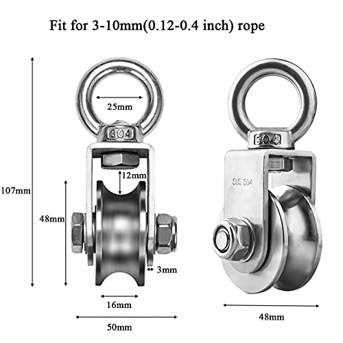 Pulley Wheel Stainless Steel Duplex Bearing Super-Silent Detachable 360 Degree Rotation Pulley System Gym Loading 500KG - size: 107mm