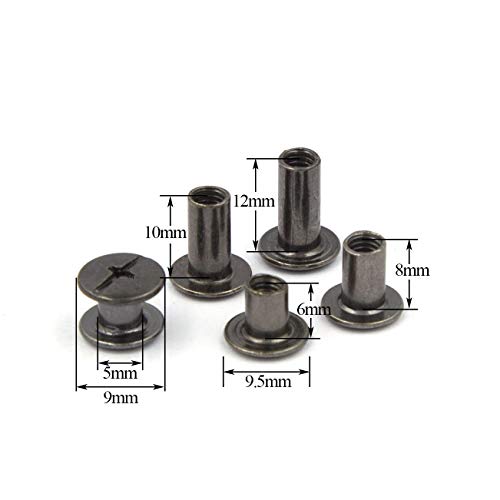80 Sets Chicago Screws Assorted Kit 4 Sizes Gun Metal Leather Rivets 1/4 5/16 3/8 1/2 Screw Rivets Slotted Phillip Head Book Binding Posts Nail Rivet Chicago Bolt for DIY Leather Craft M5 - size: Gun Metal-6,8,10,12