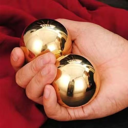 Copper Baoding Balls Set, 2 Inches Chinese Health Balls, Metal Stress Relief Hand Massage Balls No Chime for Hand Exercise, Hands Therapy - size: 2 inches