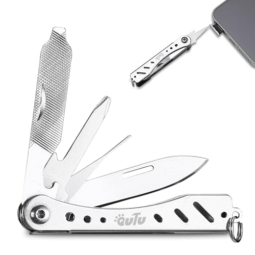 OUTU Multitool,6 in 1 Keychain Stainless Steel EDC Pocket Tool with Bottle Opener, Screwdrivers,SIM Ejector, Compact Gear Eject Card Pin with Gift Box (Silver) - style: Silver