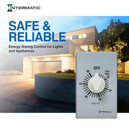 Intermatic SW60MK 60-Minute Spring Wound Timer - Energy-Saving Control for LED/CFL Lights - Versatile Usage for Fans, Motors, Heaters - No-Electricity Operation, Easy Installation