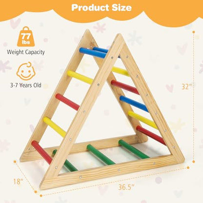 GLACER Triangle Climber, Kids Wooden Climbing Triangle Ladder, 3 Levels Climbing Difficulty, Indoor Climbing Toys for Playground, Kids Climber Ladder Equipment, Play Gym Set Boys Girls Gift